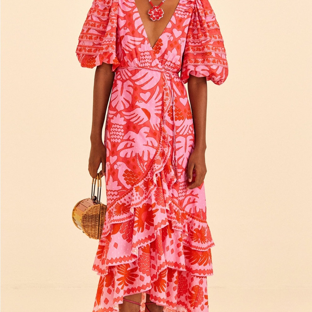 FARM Rio Pink and Red Tropical Dress